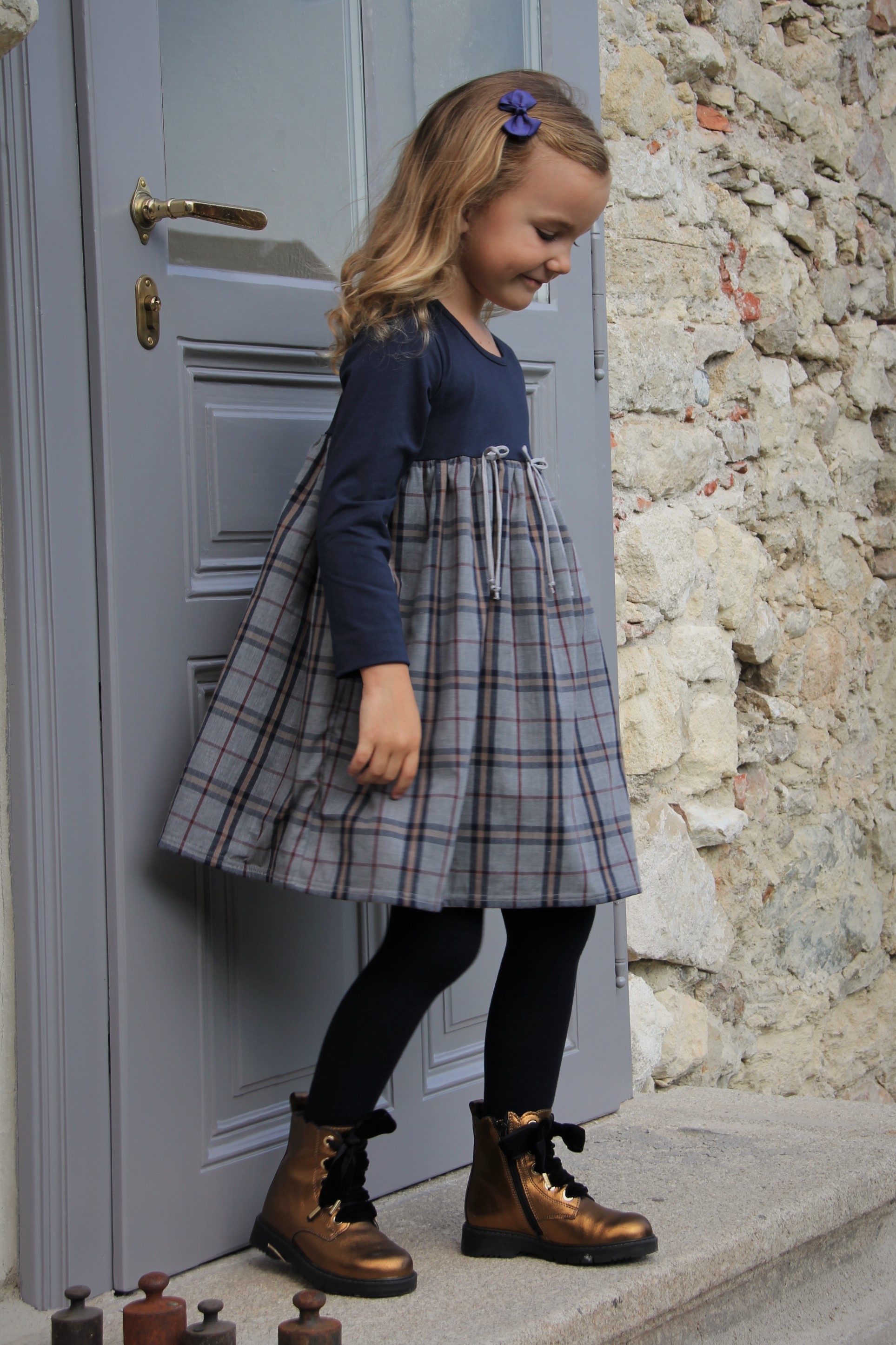 Herbstkleid Karo blau/grau Herbstkleid Karo blau/grau
