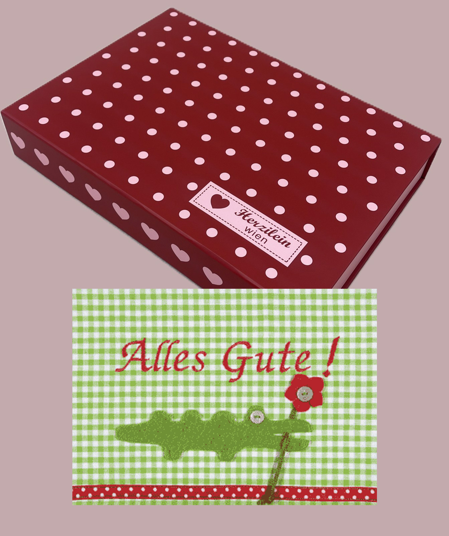 Herzilein-Geschenkbox mit Herzilein Grußkarte: Alles Gute
