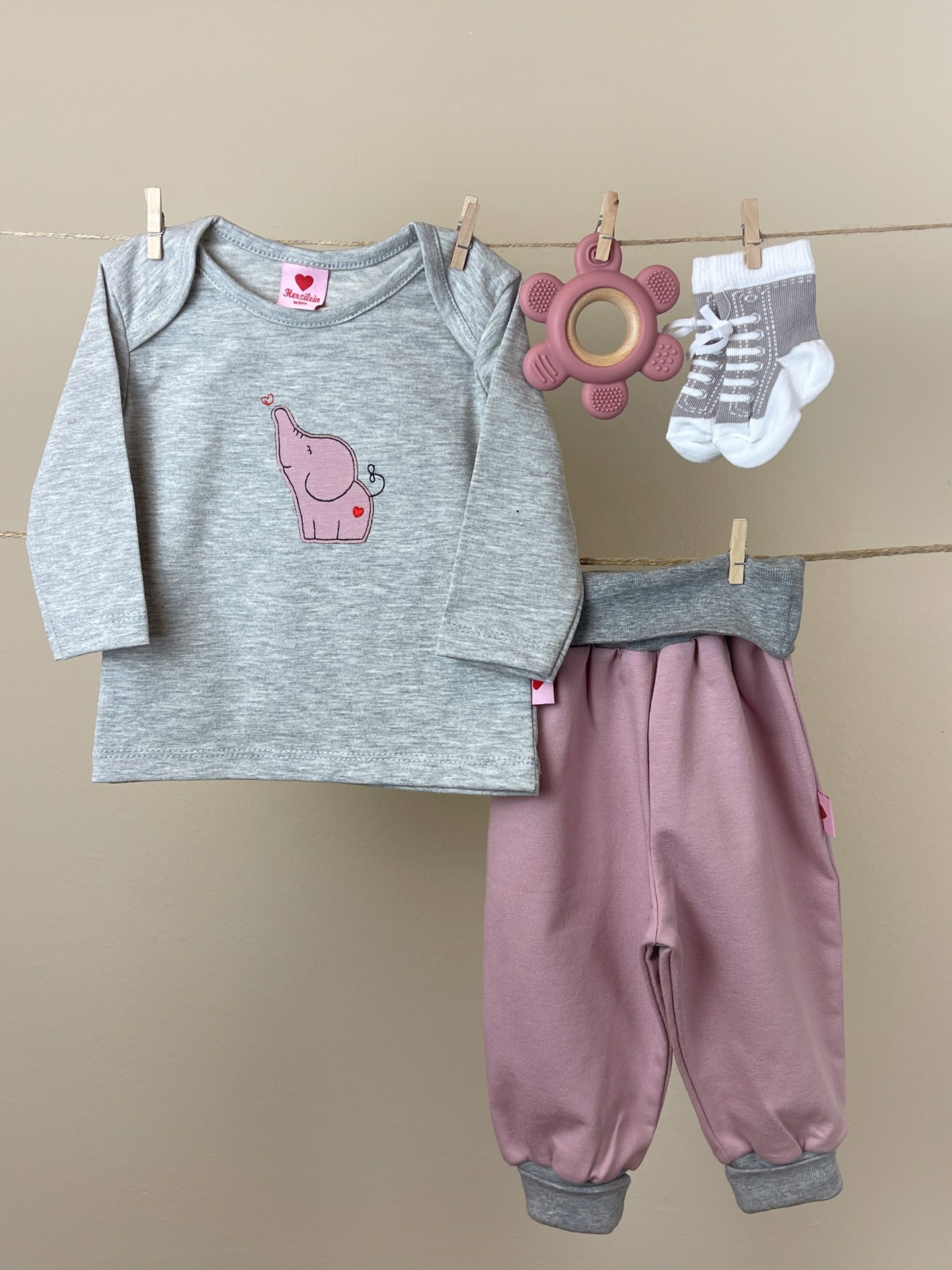 Baby Kombi Set kleiner Elefant rosa 
