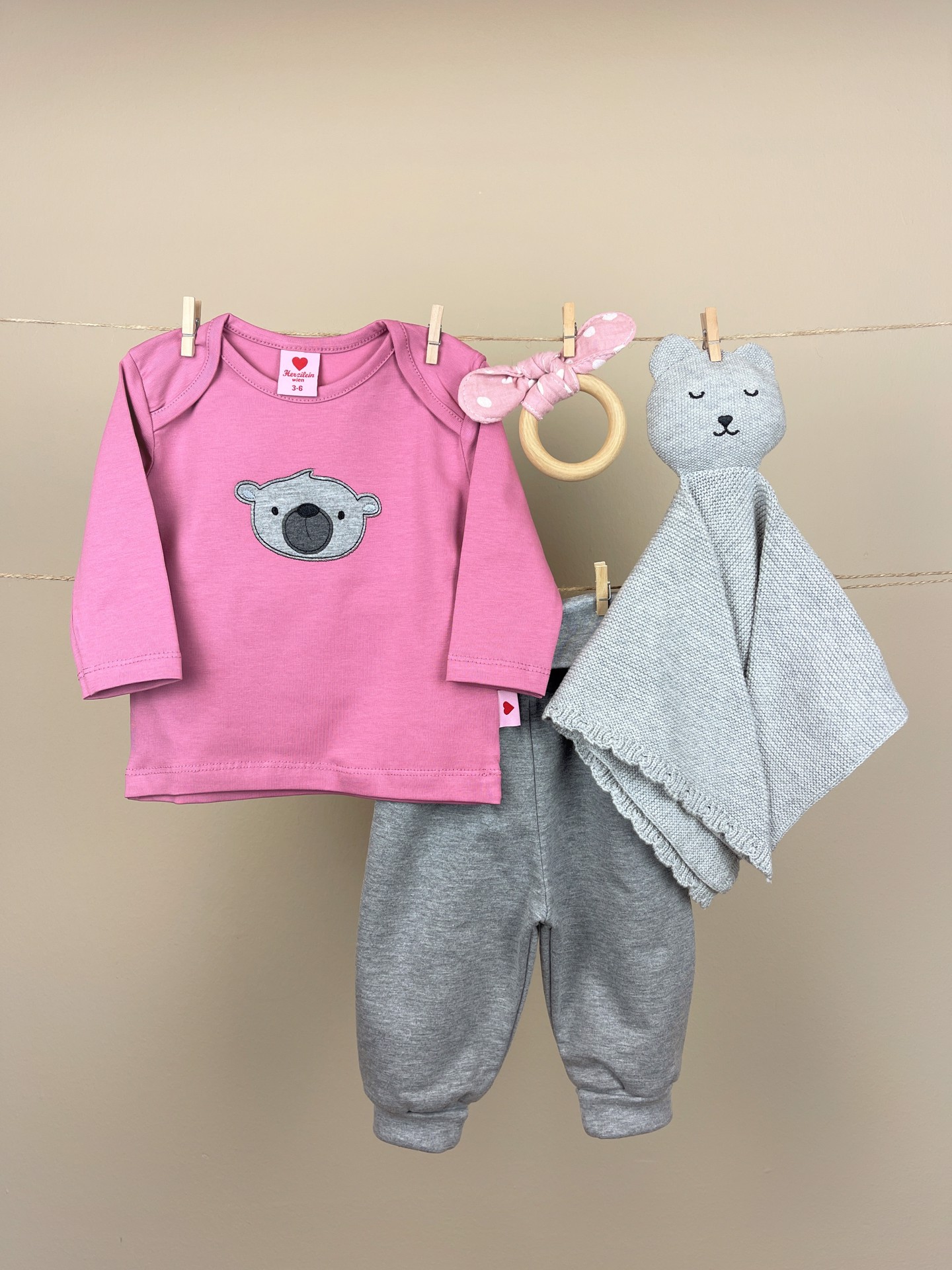 Baby Kombi kleiner Bär pink