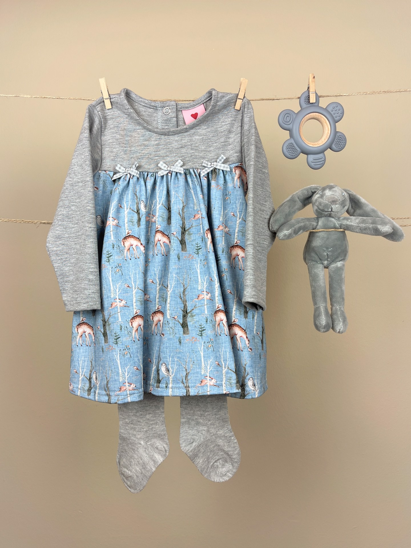 Kleid Baby Reh blau/grau
