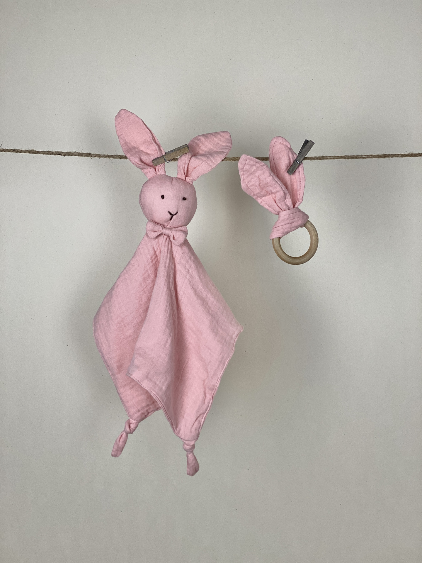 Schmusetuch mit Beißring Set Hase rosa